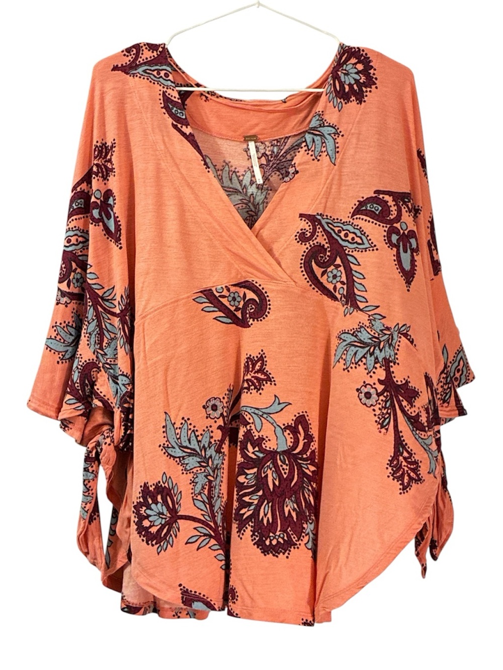 Free people Women's Peach Floral V-Neck Tunic Top